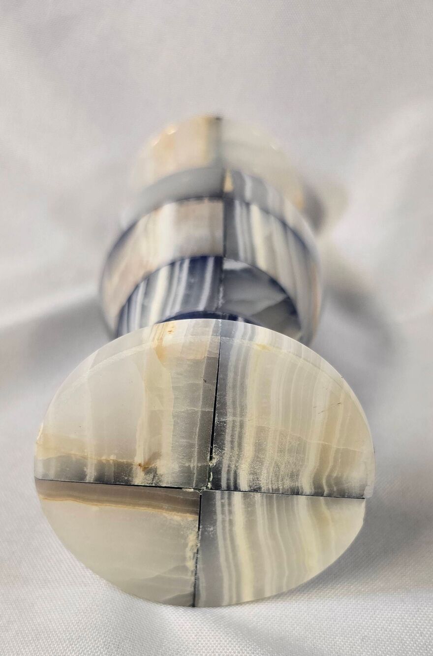Vintage Patchwork Onyx Marble Tulip Vase – Black, Gray, & Cream - Picture 8 of 10